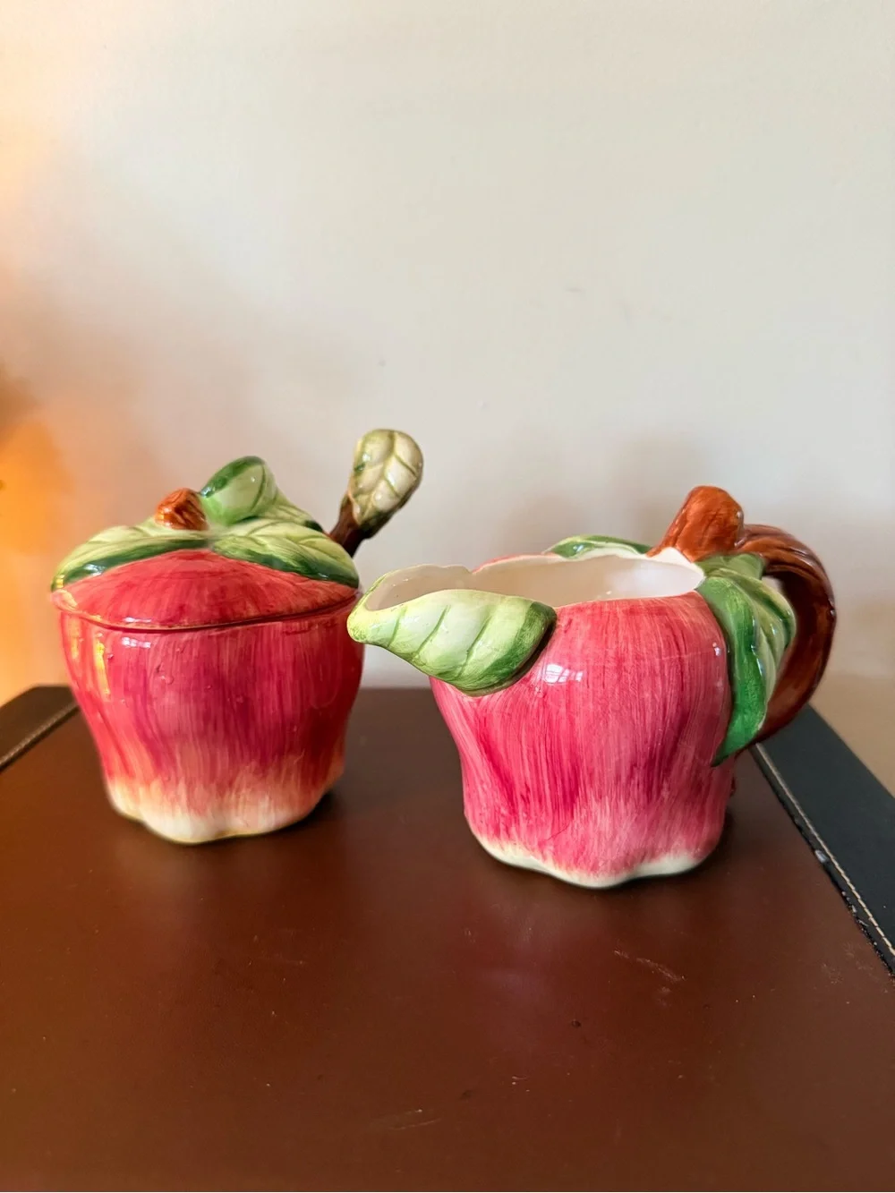 Red Apple Ceramic Creamer and Sugar Set - Home Dining